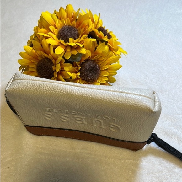 Guess Cream and Brown Clutch Wristlet with Embossed Logo - Picture 5 of 8